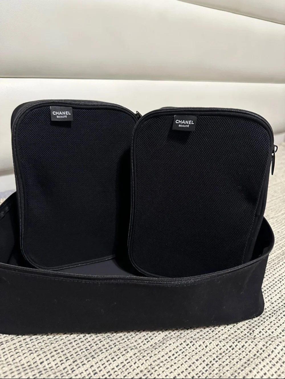 CHANEL Novelty Black Travel Cosmetic Case with Accessories